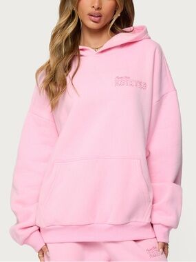 Edikted Oversized Hoodie Sweatshirt Pastel Edit Pink Flowers VGUC Size Medium